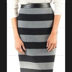 Banana Republic rugby stripe leather waistband pencil skirt